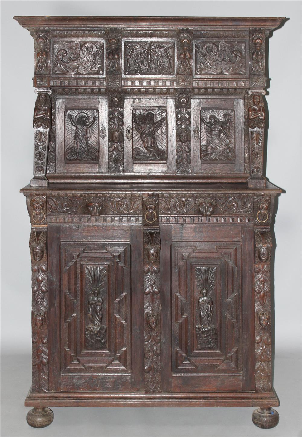 Appraisal: DUTCH BAROQUE STYLE OAK TWO-PART CABINET late th early th