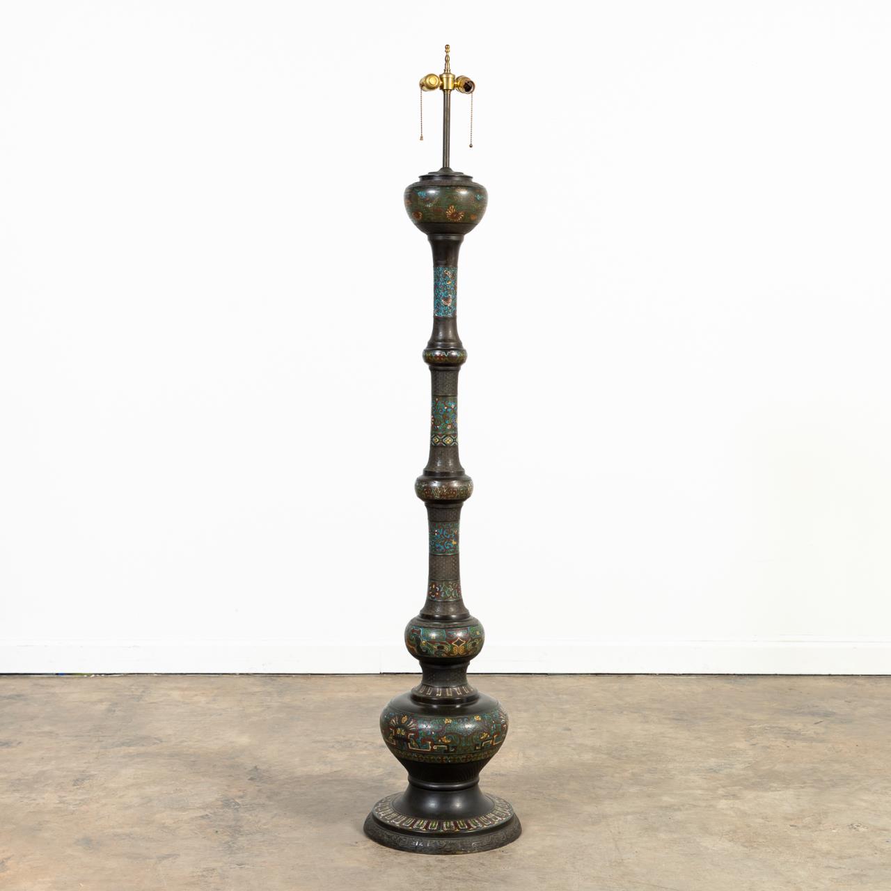 Appraisal: POLYCHROME CHAMPLEVE BRONZE FLOOR LAMP Chinese or Japanese circa bronze