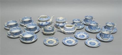 Appraisal: CHILD'S BLUE WHITE TRANSFER PRINTED TEA SET