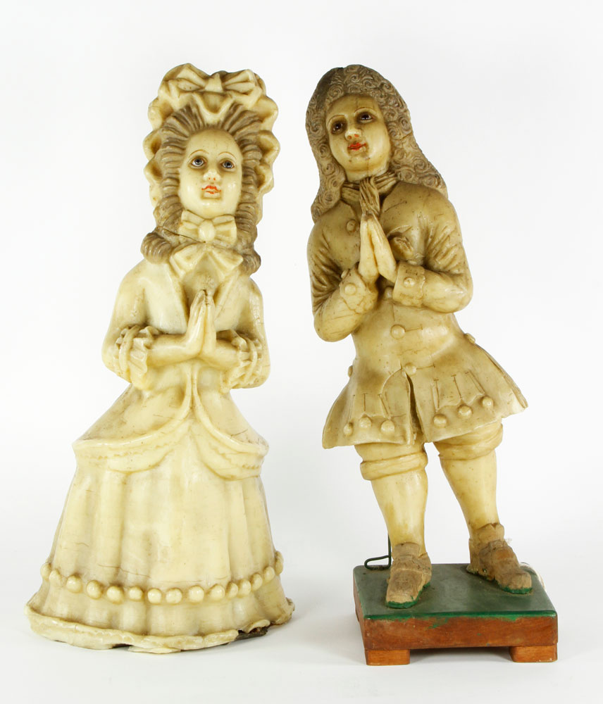 Appraisal: - Pair th th C Wax Figures Pair of late