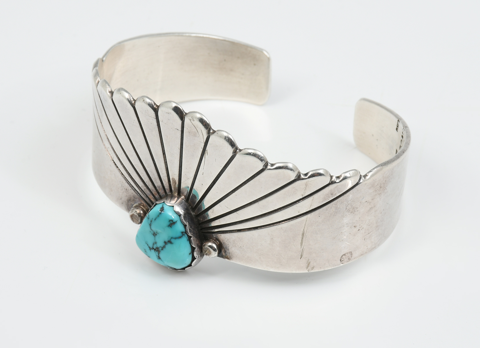 Appraisal: NATIVE AMERICAN TURQUOISE STERLING CUFF BRACELET Sterling silver cuff bracelet