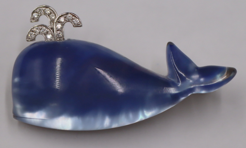 Appraisal: JEWELRY VHERNIER ITALIAN KT GOLD ROCK CRYSTAL and Diamond Whale