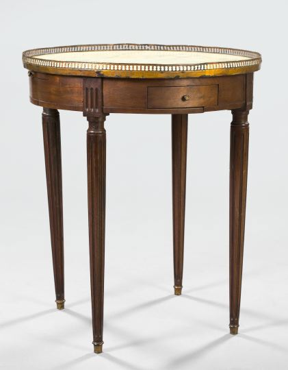 Appraisal: Louis XVI-Style Mahogany and Marble-Top Bouillotte Table late th century