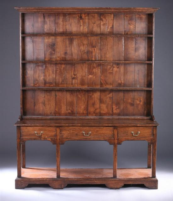 Appraisal: STAINED PINE WELSH CUPBOARD th century with old wood Stepped-back