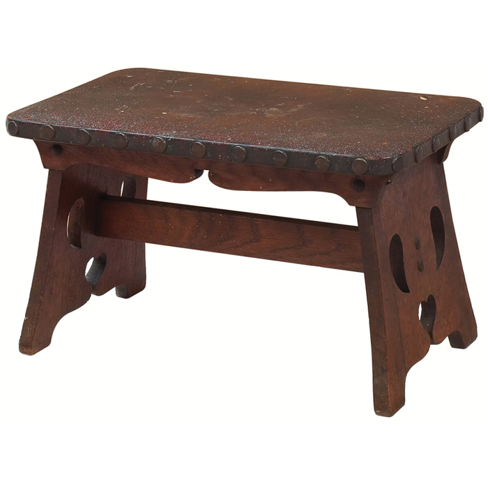 Appraisal: Limbert cricket stool original leather top supported by splayed sides