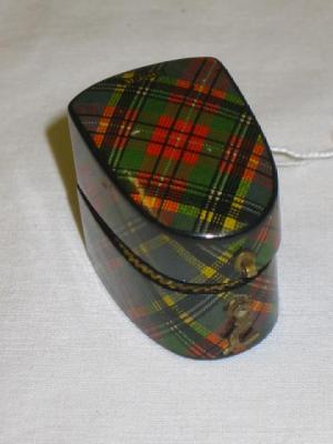 Appraisal: A TARTAN WARE THIMBLE BOX covered in M'Beth tartan the