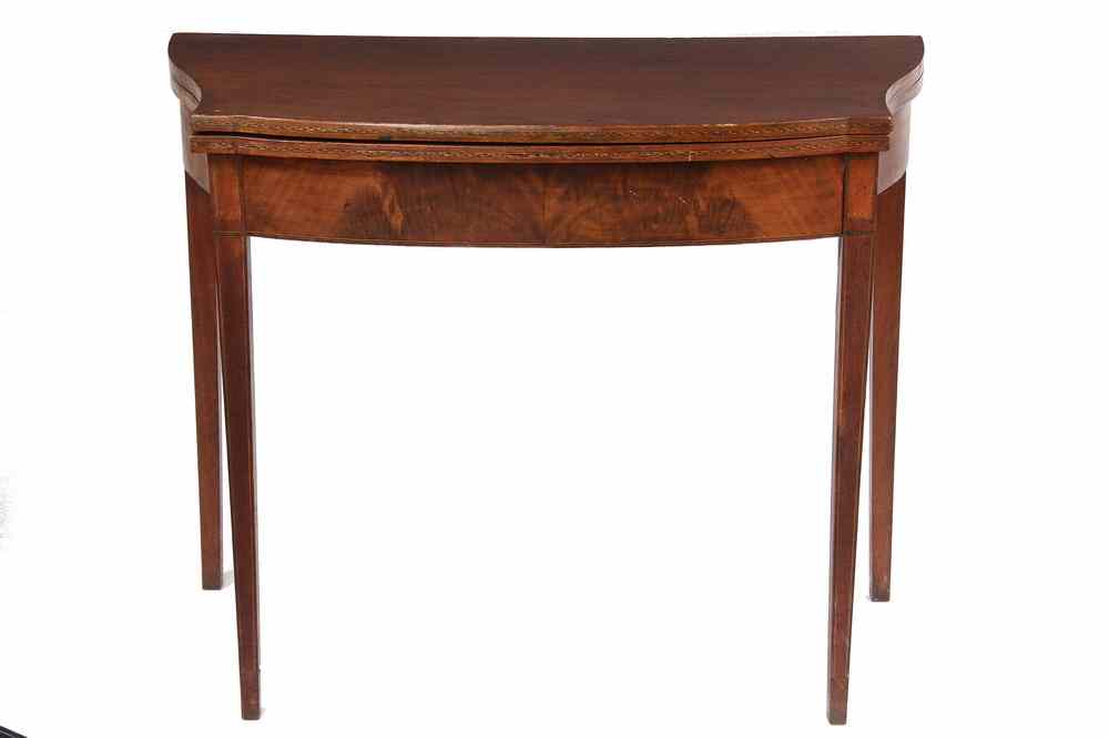 Appraisal: HEPPLEWHITE CARD TABLE - Mahogany Veneer Hepplewhite Period Bowfront Card