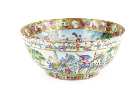 Appraisal: LARGE CHINESE CANTON PUNCH BOWL MID TH CENTURY decorated to