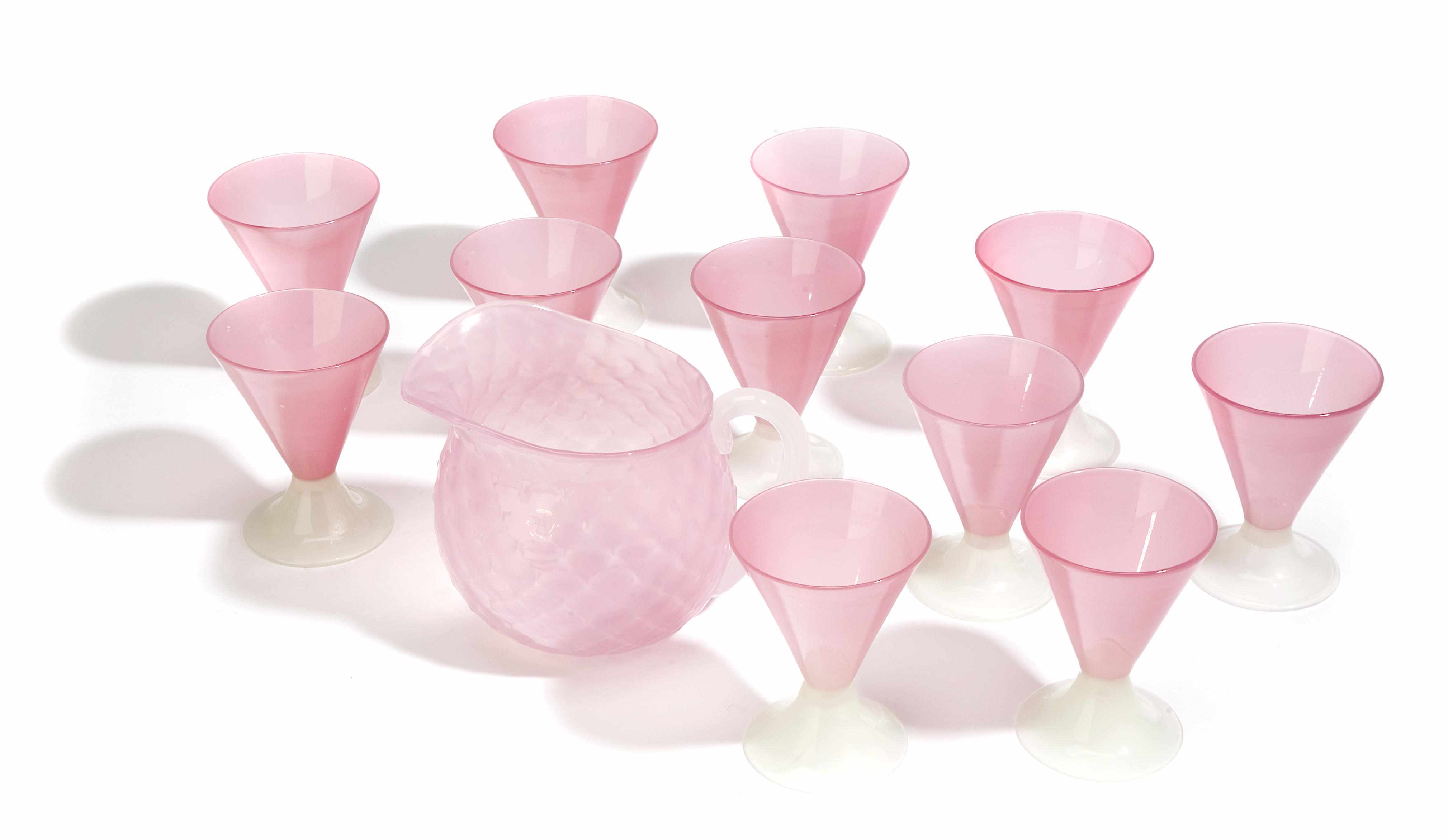 Appraisal: A group of pink glassware articles possibly Steuben Comprising eleven