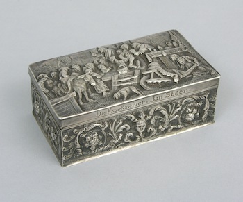 Appraisal: A Dutch Silver Box ca Dutch silver hinged box elaborately