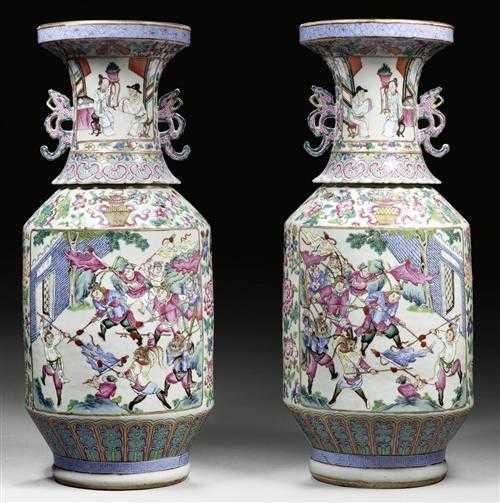 Appraisal: PAIR OF FLOOR VASES China th century H cm Famille