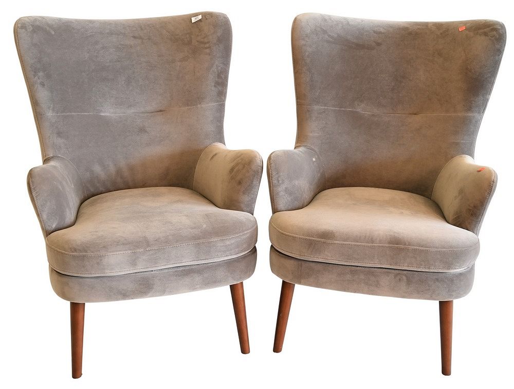 Appraisal: Pair of Contemporary Barrel Back Upholstered Wing Chairs seat height