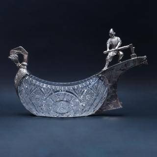 Appraisal: Large Russian Sterling Silver Mounted Cut Glass Kvosh Mounted in