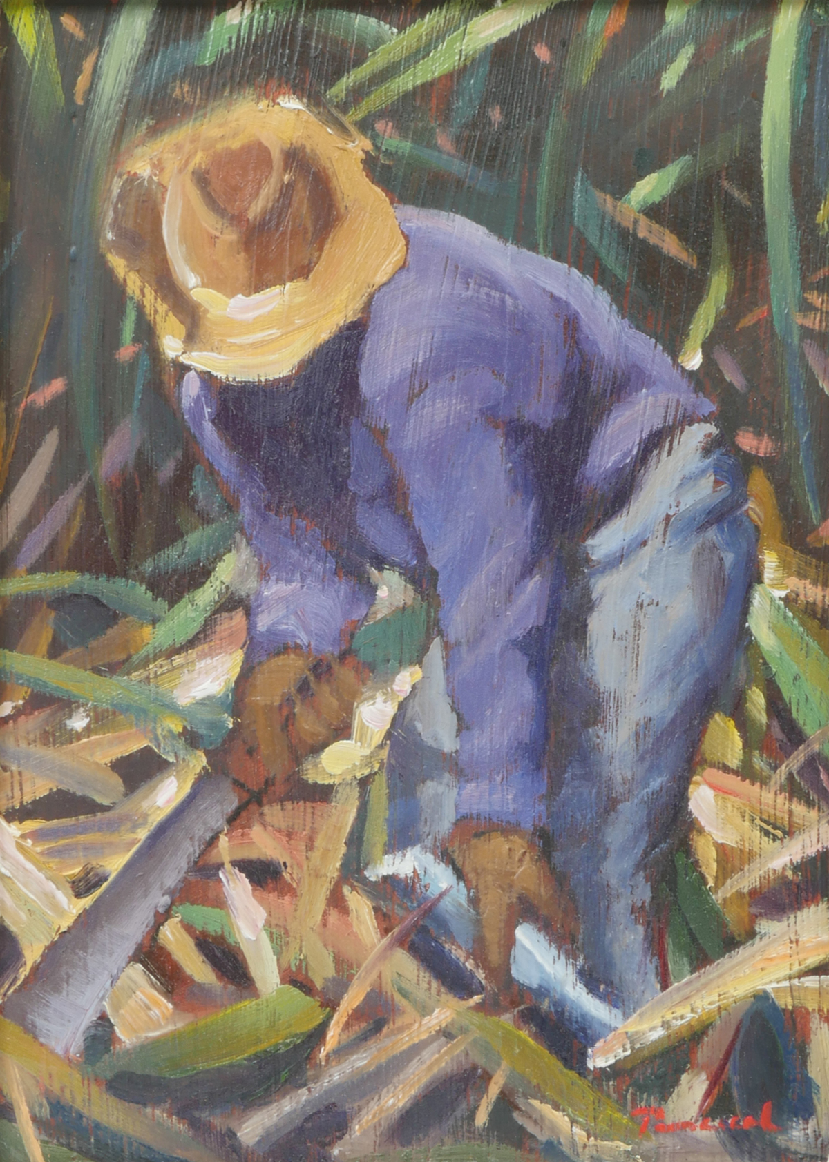 Appraisal: PASCUAL Macario American b Worker With Machete Oil Masonite ''