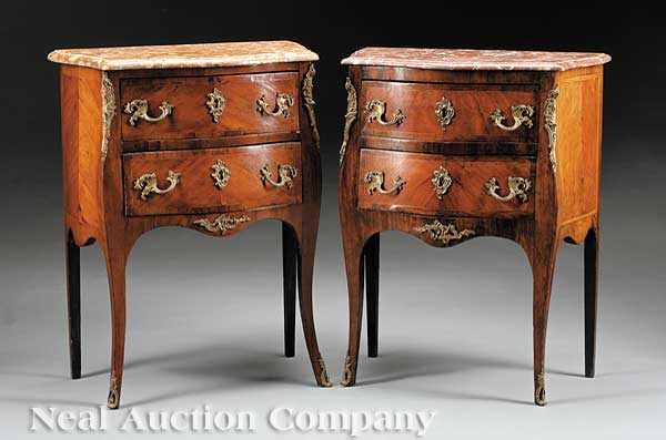 Appraisal: A Near Pair of Antique Louis XV-Style Bronze-Mounted Parquetry Petite