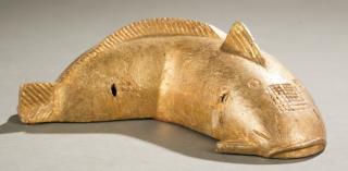 Appraisal: Akan gold leaf mudfish and bird th c Asante linguist