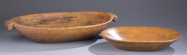 Appraisal: Two th c American Treenware Dough Bowl Both carved from