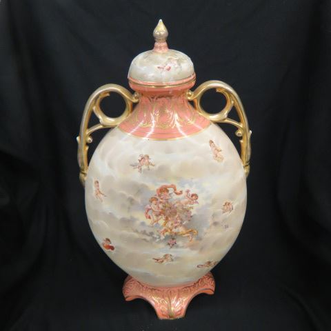 Appraisal: Fine Handpainted Porcelain Urn cherubs in the clouds gold trim