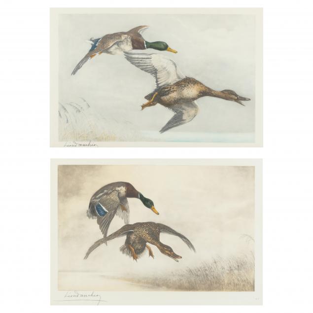 Appraisal: L ON DANCHIN FRENCH - TWO PRINTS OF DUCKS IN