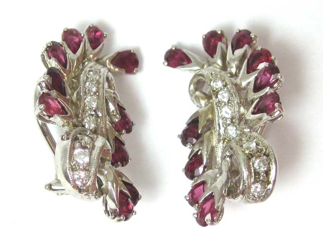 Appraisal: PAIR OF RUBY AND DIAMOND EARRINGS each k white gold