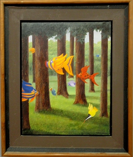 Appraisal: - Colorful oil on canvas painting of tropical fish swimming