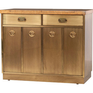 Appraisal: A Mastercraft Brass and Burlwood Bar Cabinet th Century with