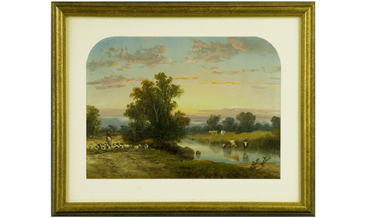 Appraisal: Circle of Joseph Horlor Landscape Cattle at the river Oil