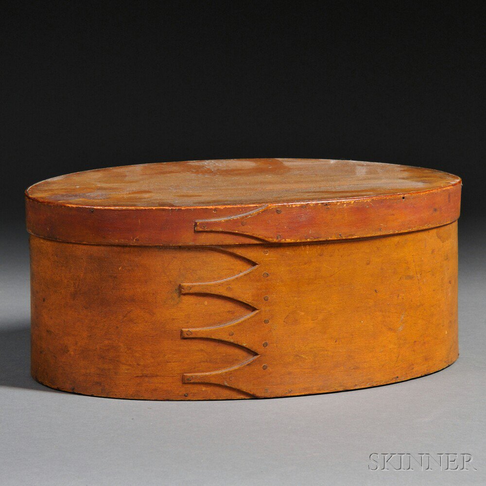 Appraisal: Shaker Oval Covered Lapped-seam Storage Box America late th century