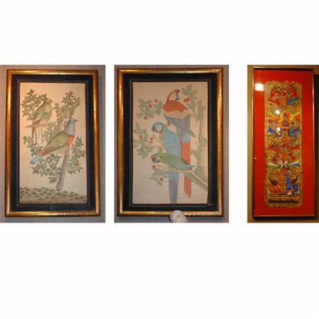 Appraisal: Group of Three Asian Paintings of Birds Together with a