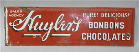 Appraisal: HUYLER'S CHOCOLATES METAL ADVERTISING SIGN The rectangular sign for Huyler's