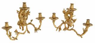 Appraisal: Pair Louis XV Style Gilt Bronze Rococo Three-Light Wall Sconces