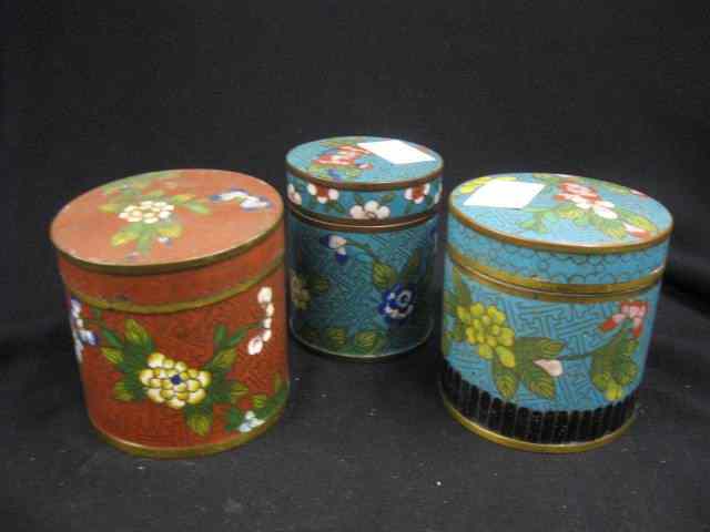 Appraisal: Chinese Cloisonne Round Boxes florals various colors approx '' diameter