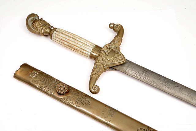 Appraisal: A TH CENTURY NAVAL STEEL BLADED SWORD by W H