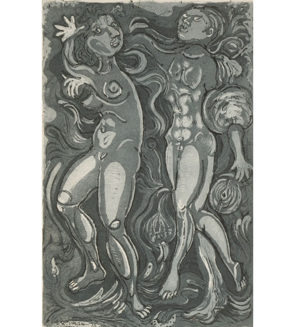 Appraisal: Robert Lohman American - Adam and Eve Surrealist figures Lithograph