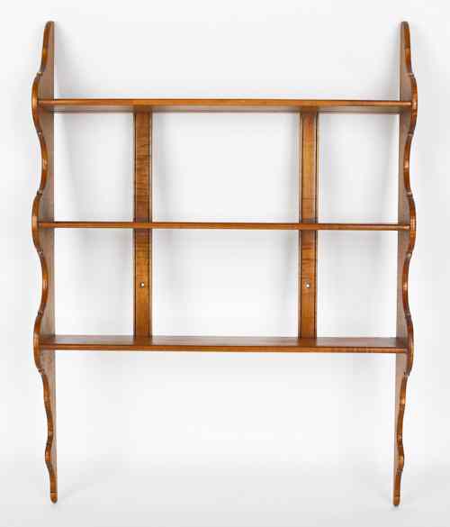 Appraisal: Contemporary tiger maple hanging shelf by John Spicer h w