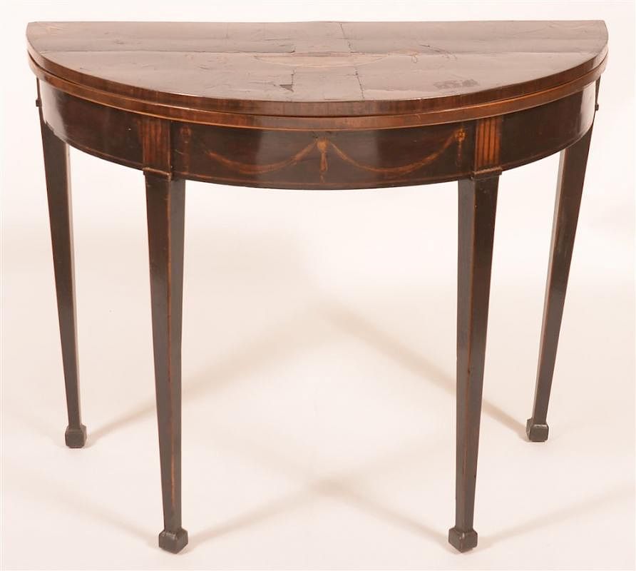 Appraisal: Hepplewhite Inlaid Mahogany Game Table American Hepplewhite Inlaid Mahogany Demilune