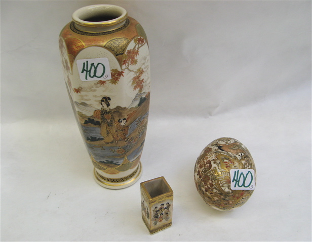 Appraisal: THREE PIECES JAPANESE SATSUMA POTTERY hand painted in fine detail