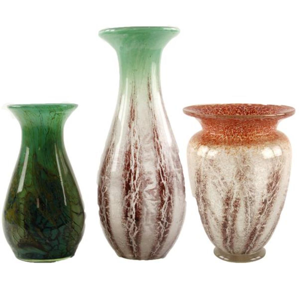 Appraisal: THREE WMF IKORA ART GLASS VASES Three WMF Ikora art