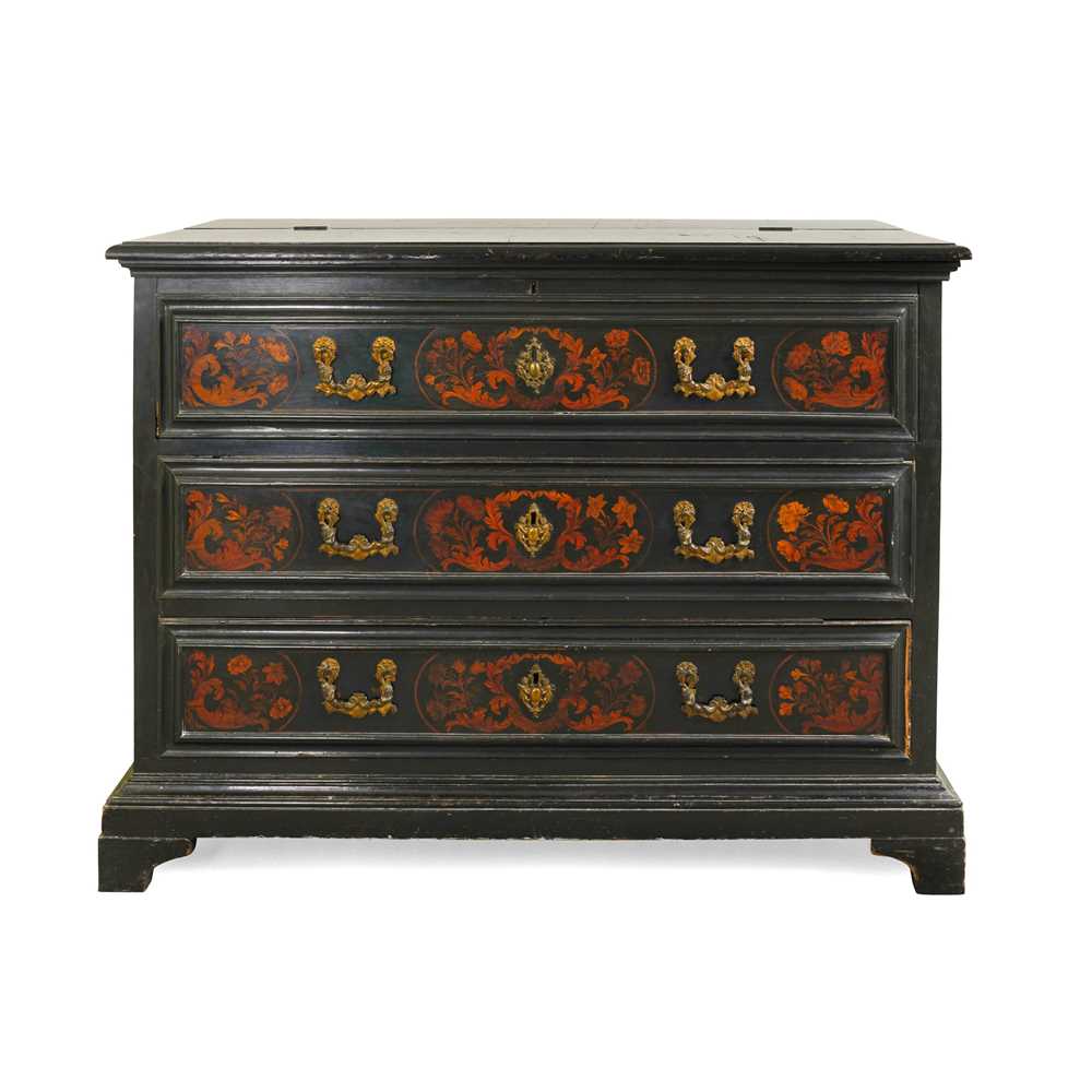 Appraisal: A FLEMISH EBONISED AND MARQUETRY SECRETAIRE CHEST TH CENTURY The