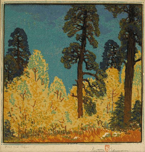 Appraisal: Gustave Baumann German American - Pine and Aspen Woodcut in