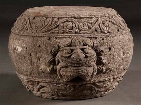 Appraisal: Chinese carved drum-form garden seat with dragon-form mask handles and