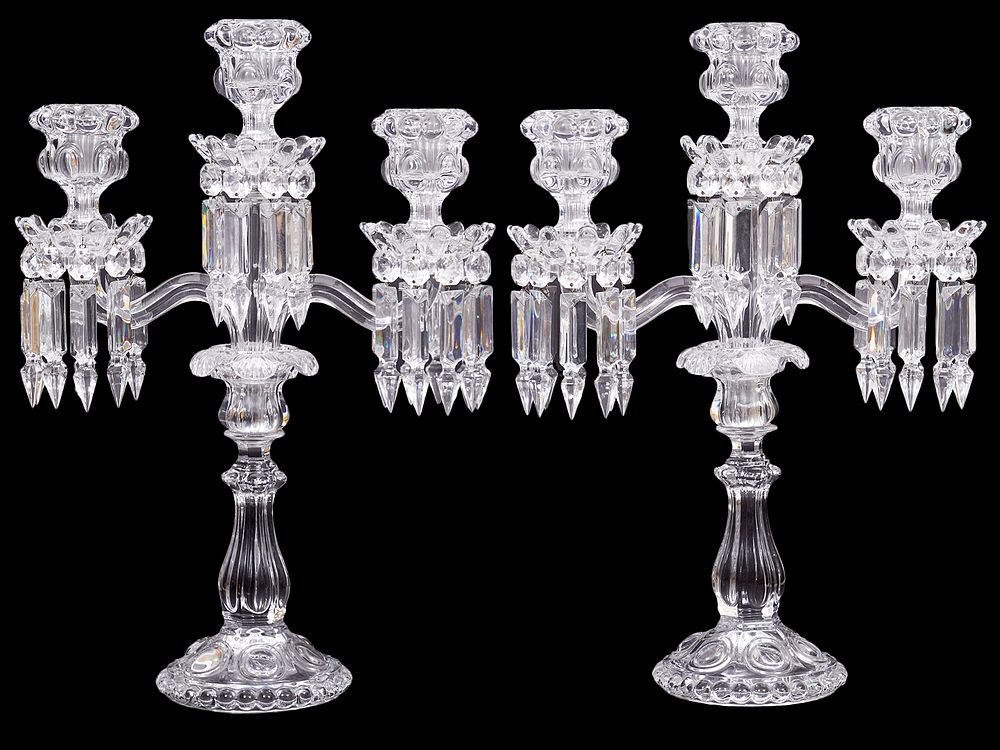 Appraisal: Pr Baccarat Light Crystal Candelabras Pair of Baccarat clear crystal