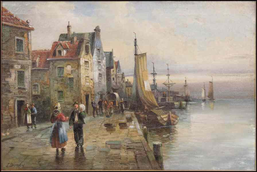 Appraisal: J DOREN TH CENTURY DUTCH CANAL SCENE Oil on canvas