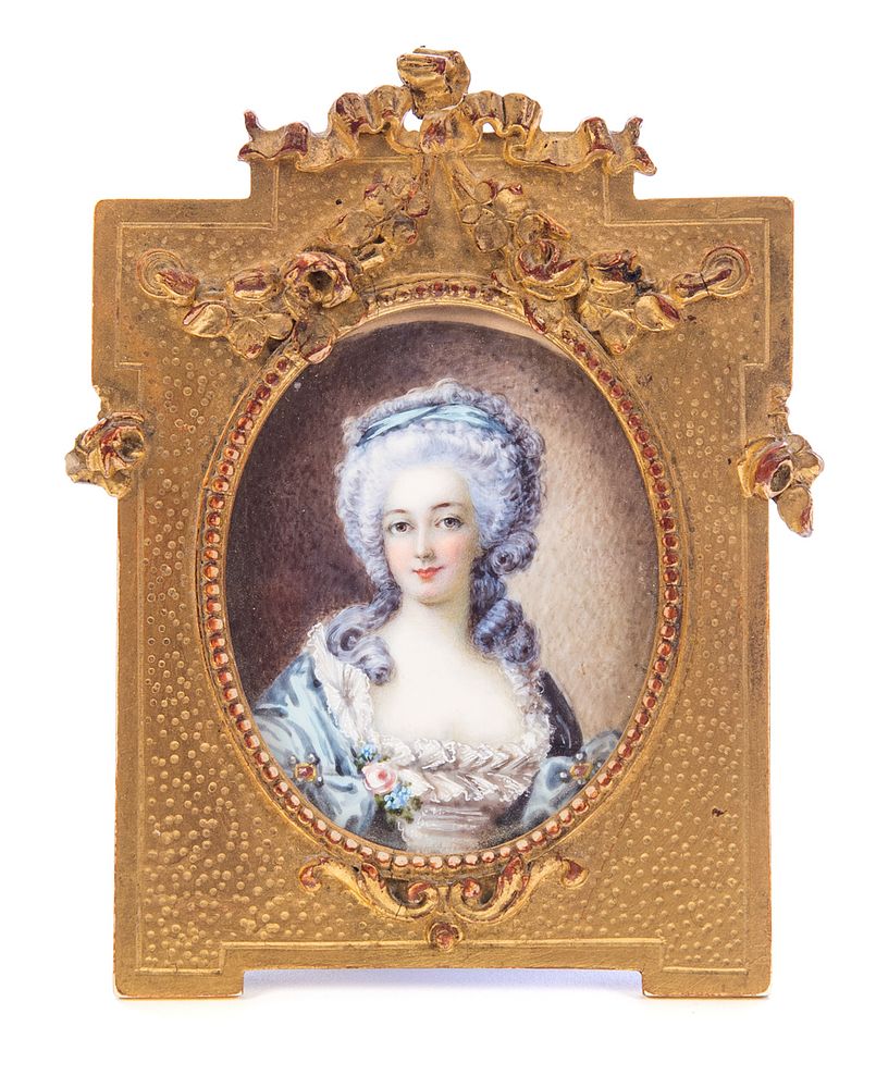 Appraisal: Miniature Painting on Ivory of Marie Antoinette in Gilt Miniature