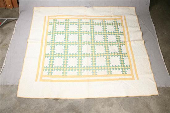 Appraisal: PIECED QUILT Green and yellow triple Irish chain with a