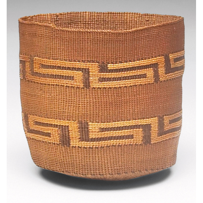 Appraisal: Tlingit basket cylindrical shape polychrome geometric designs ''w x ''h