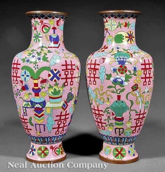 Appraisal: A Pair of Chinese Cloisonn Enamel Baluster Vases probably Qing