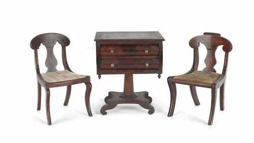 Appraisal: Three pieces of miniature Empire mahogany furniture ca to include