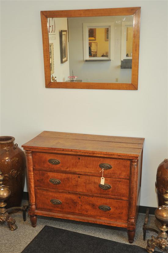 Appraisal: CHEST OF DRAWERS AND MIRROR Curly maple with poplar secondary