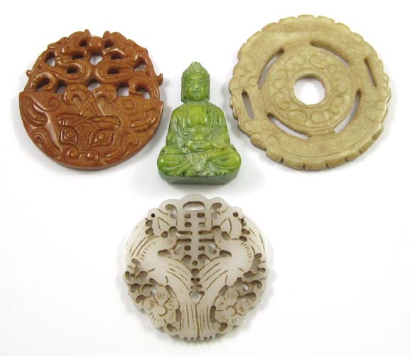 Appraisal: COLLECTION OF THREE CHINESE HARDSTONE CARVED DISCS WITH NEPHRITE CARVED